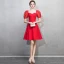 Chic / Beautiful Red Homecoming Graduation Dresses 2018 A-Line / Princess V-Neck Puffy Short Sleeve Short Ruffle Backless Formal Dresses