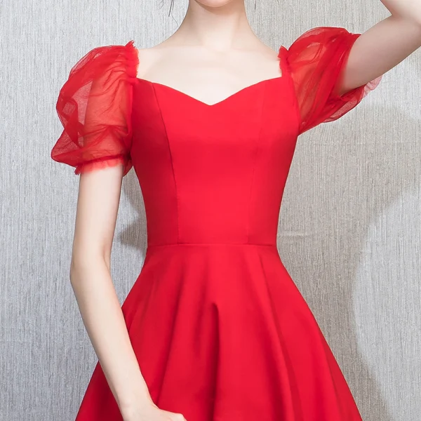Chic / Beautiful Red Homecoming Graduation Dresses 2018 A-Line / Princess V-Neck Puffy Short Sleeve Short Ruffle Backless Formal Dresses