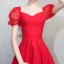 Chic / Beautiful Red Homecoming Graduation Dresses 2018 A-Line / Princess V-Neck Puffy Short Sleeve Short Ruffle Backless Formal Dresses