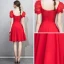 Chic / Beautiful Red Homecoming Graduation Dresses 2018 A-Line / Princess V-Neck Puffy Short Sleeve Short Ruffle Backless Formal Dresses