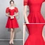 Chic / Beautiful Red Homecoming Graduation Dresses 2018 A-Line / Princess V-Neck Puffy Short Sleeve Short Ruffle Backless Formal Dresses