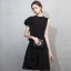 Chic / Beautiful Black Homecoming Graduation Dresses 2018 A-Line / Princess Scoop Neck One-Shoulder Short Sleeve Short Ruffle Formal Dresses