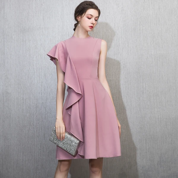 Chic / Beautiful Black Homecoming Graduation Dresses 2018 A-Line / Princess Scoop Neck One-Shoulder Short Sleeve Short Ruffle Formal Dresses