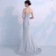 Elegante Grau Abendkleider 2018 Meerjungfrau Bandeau Ärmellos Sweep / Pinsel Zug Rüschen Rückenfreies Festliche Kleider