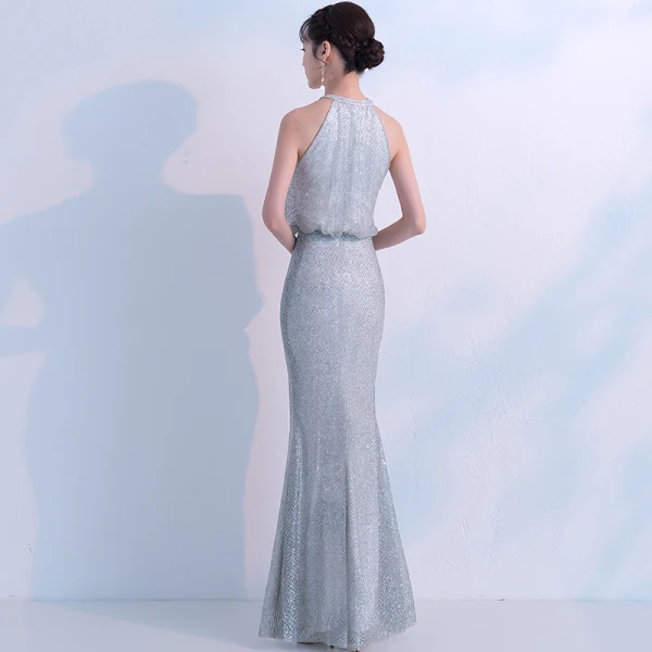 Bling Bling Grey Evening Dresses 2018 Trumpet / Mermaid Scoop Neck Sleeveless Glitter Tulle Floor-Length / Long Ruffle Formal Dresses