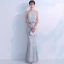 Bling Bling Grey Evening Dresses  2018 Trumpet / Mermaid Scoop Neck Sleeveless Glitter Tulle Floor-Length / Long Ruffle Formal Dresses