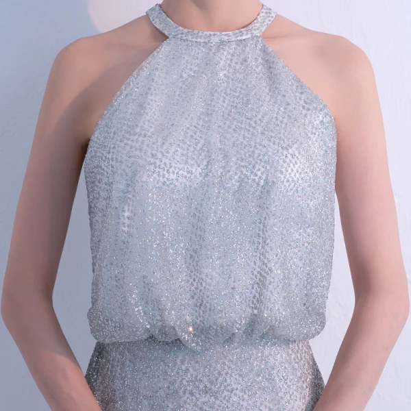 Bling Bling Grey Evening Dresses 2018 Trumpet / Mermaid Scoop Neck Sleeveless Glitter Tulle Floor-Length / Long Ruffle Formal Dresses