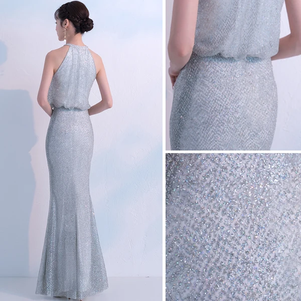 Bling Bling Grey Evening Dresses 2018 Trumpet / Mermaid Scoop Neck Sleeveless Glitter Tulle Floor-Length / Long Ruffle Formal Dresses