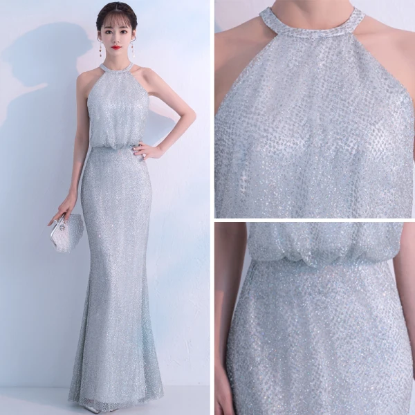 Bling Bling Grey Evening Dresses 2018 Trumpet / Mermaid Scoop Neck Sleeveless Glitter Tulle Floor-Length / Long Ruffle Formal Dresses