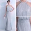 Bling Bling Grey Evening Dresses  2018 Trumpet / Mermaid Scoop Neck Sleeveless Glitter Tulle Floor-Length / Long Ruffle Formal Dresses