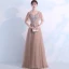 Élégant Kaki Robe De Soirée 2018 Princesse V-Cou Manches Courtes Appliques En Dentelle Faux Diamant Perle Perlage Train De Balayage Volants Dos Nu Robe De Ceremonie