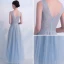 Bling Bling Bleu Ciel Robe De Soirée 2018 Princesse Transparentes Encolure Dégagée Sans Manches Glitter Tulle Longue Volants Dos Nu Robe De Ceremonie