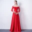 Elegant Red Evening Dresses  2017 A-Line / Princess Scoop Neck Long Sleeve Appliques Lace Beading Sash Floor-Length / Long Backless Pierced Formal Dresses