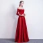 Elegant Red Evening Dresses  2017 A-Line / Princess Scoop Neck Long Sleeve Appliques Lace Beading Sash Floor-Length / Long Backless Pierced Formal Dresses