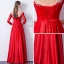 Elegant Red Evening Dresses  2017 A-Line / Princess Scoop Neck Long Sleeve Appliques Lace Beading Sash Floor-Length / Long Backless Pierced Formal Dresses