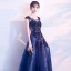 Chic / Beautiful Navy Blue Evening Dresses  2018 A-Line / Princess Scoop Neck Sleeveless Appliques Lace Pearl Beading Floor-Length / Long Ruffle Backless Formal Dresses