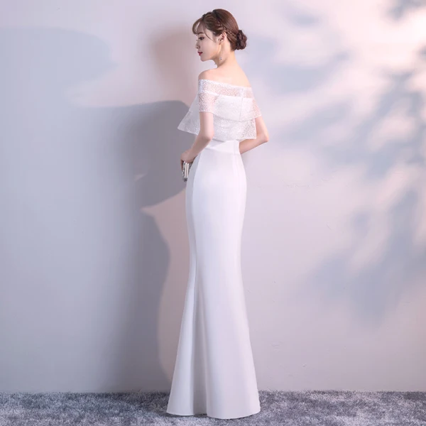 Schlicht Ivory / Creme Abendkleider 2018 Meerjungfrau Off Shoulder Kurze Ärmel Gespaltete Front Lange Rüschen Rückenfreies Festliche Kleider