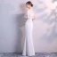 Schlicht Ivory / Creme Abendkleider 2018 Meerjungfrau Off Shoulder Kurze Ärmel Gespaltete Front Lange Rüschen Rückenfreies Festliche Kleider