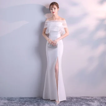 Modest Simple Ivory Evening Dresses 2018 Trumpet Mermaid Off The Shoulder Short Sleeve Split Front Floor Length Long Ruffle Backless Formal Dresses