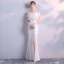 Schlicht Ivory / Creme Abendkleider 2018 Meerjungfrau Off Shoulder Kurze Ärmel Gespaltete Front Lange Rüschen Rückenfreies Festliche Kleider