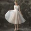 Modern / Fashion Champagne Prom Dresses 2018 A-Line / Princess Scoop Neck Sleeveless Embroidered Spotted Tulle Tea-length Ruffle Backless Formal Dresses