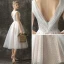 Modern / Fashion Champagne Prom Dresses 2018 A-Line / Princess Scoop Neck Sleeveless Embroidered Spotted Tulle Tea-length Ruffle Backless Formal Dresses