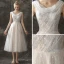 Modern / Fashion Champagne Prom Dresses 2018 A-Line / Princess Scoop Neck Sleeveless Embroidered Spotted Tulle Tea-length Ruffle Backless Formal Dresses