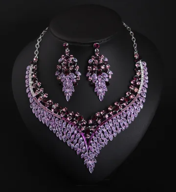 Charmig Lila Rhinestone Afton Halsband Örhängen 2023 Legering