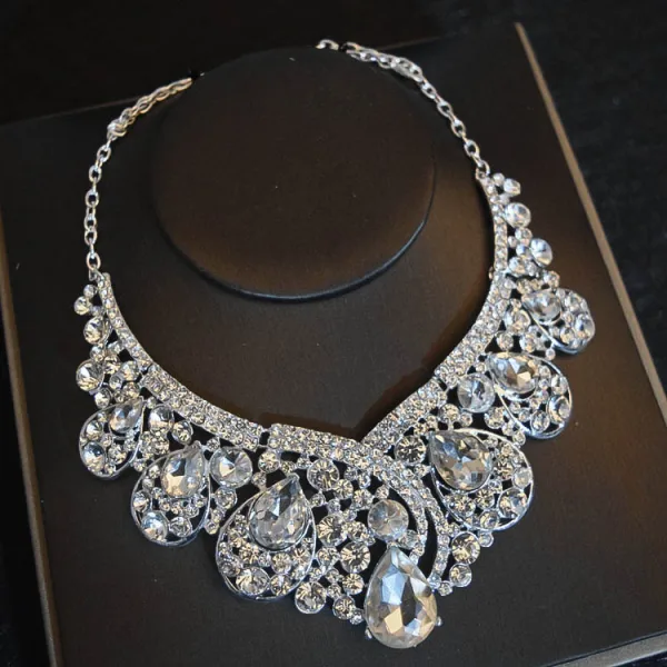 Charming Silver Rhinestone Crystal Body Jewellery Headpieces Necklace 3-piece 2022 Alloy Wedding Bridal Hair Accessories Tiara