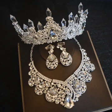 Sjarmerende Sølv Rhinestone Krystall Skuldre Smykker Hodepynt Halskjede 3 Delt 2022 Legering Bryllup Har Tilbehor Tiara