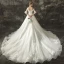 Schöne Champagner Brautkleider / Hochzeitskleider 2018 Ballkleid Off Shoulder 1/2 Ärmel Rückenfreies Applikationen Spitze Glanz Pailletten Kathedrale Schleppe Rüschen