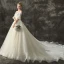 Schöne Champagner Brautkleider / Hochzeitskleider 2018 Ballkleid Off Shoulder 1/2 Ärmel Rückenfreies Applikationen Spitze Glanz Pailletten Kathedrale Schleppe Rüschen