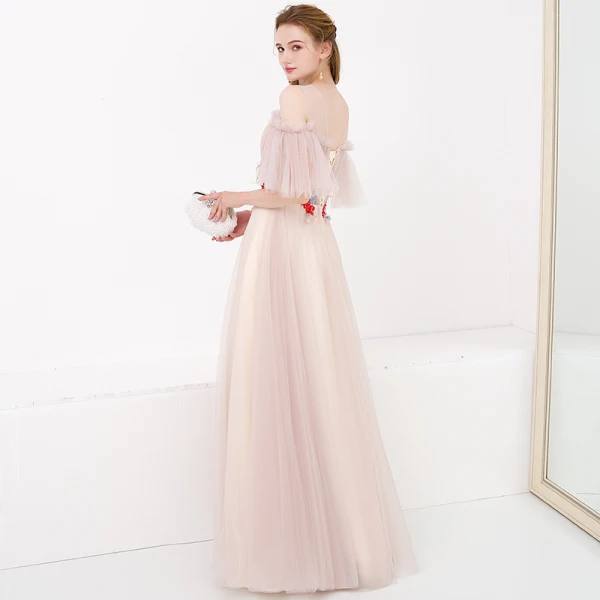 Snygga / Fina Pärla Rosa Aftonklänningar 2018 Prinsessa Genomskinliga Urringning 1/2 ärm Appliqués Spets Långa Ruffle Halterneck Formella Klänningar