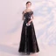 Schöne Schwarz Abendkleider 2018 A Linie Off Shoulder Kurze Ärmel Applikationen Blumen Perlenstickerei Knöchellänge Rüschen Rückenfreies Festliche Kleider