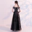Schöne Schwarz Abendkleider 2018 A Linie Off Shoulder Kurze Ärmel Applikationen Blumen Perlenstickerei Knöchellänge Rüschen Rückenfreies Festliche Kleider