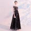 Schöne Schwarz Abendkleider 2018 A Linie Off Shoulder Kurze Ärmel Applikationen Blumen Perlenstickerei Knöchellänge Rüschen Rückenfreies Festliche Kleider