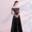 Schöne Schwarz Abendkleider 2018 A Linie Off Shoulder Kurze Ärmel Applikationen Blumen Perlenstickerei Knöchellänge Rüschen Rückenfreies Festliche Kleider