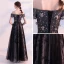 Schöne Schwarz Abendkleider 2018 A Linie Off Shoulder Kurze Ärmel Applikationen Blumen Perlenstickerei Knöchellänge Rüschen Rückenfreies Festliche Kleider
