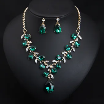 Vintage Retro Dark Green Crystal Rhinestone Prom Necklaces 2023 Alloy Accessories