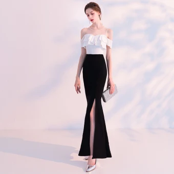 Modern Fashion Black Ivory See Through Evening Dresses 2018 Trumpet Mermaid Scoop Neck Sleeveless Split Front Ankle Length Backless Formal Dresses