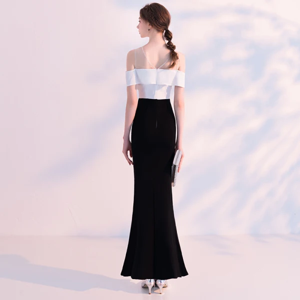 Moderne / Mode Noire Ivoire Transparentes Robe De Soirée 2018 Trompette / Sirène Encolure Dégagée Sans Manches Fendue devant Longueur Cheville Dos Nu Robe De Ceremonie