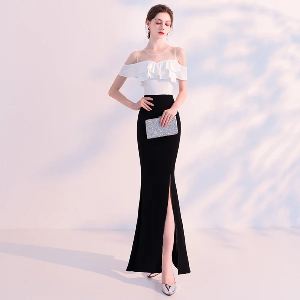 Moderne / Mode Noire Ivoire Transparentes Robe De Soirée 2018 Trompette / Sirène Encolure Dégagée Sans Manches Fendue devant Longueur Cheville Dos Nu Robe De Ceremonie