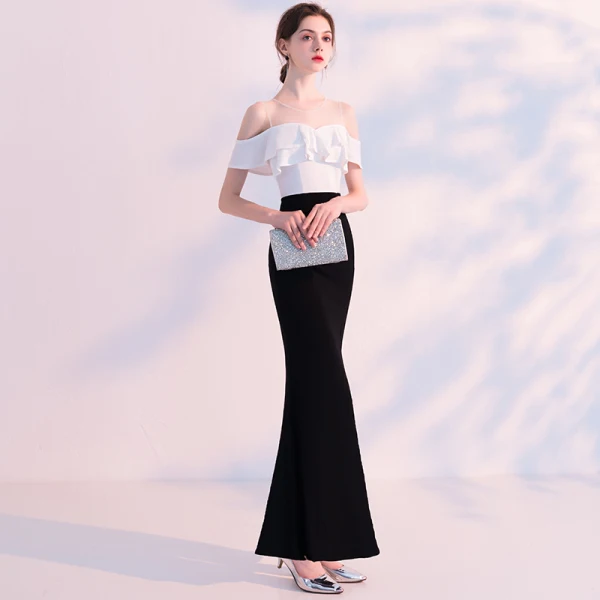 Moderne / Mode Noire Ivoire Transparentes Robe De Soirée 2018 Trompette / Sirène Encolure Dégagée Sans Manches Fendue devant Longueur Cheville Dos Nu Robe De Ceremonie