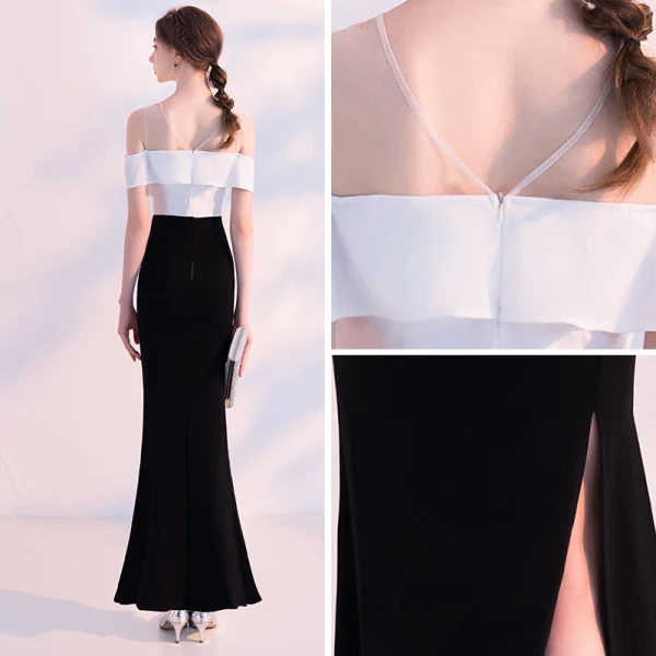 Moderne / Mode Noire Ivoire Transparentes Robe De Soirée 2018 Trompette / Sirène Encolure Dégagée Sans Manches Fendue devant Longueur Cheville Dos Nu Robe De Ceremonie