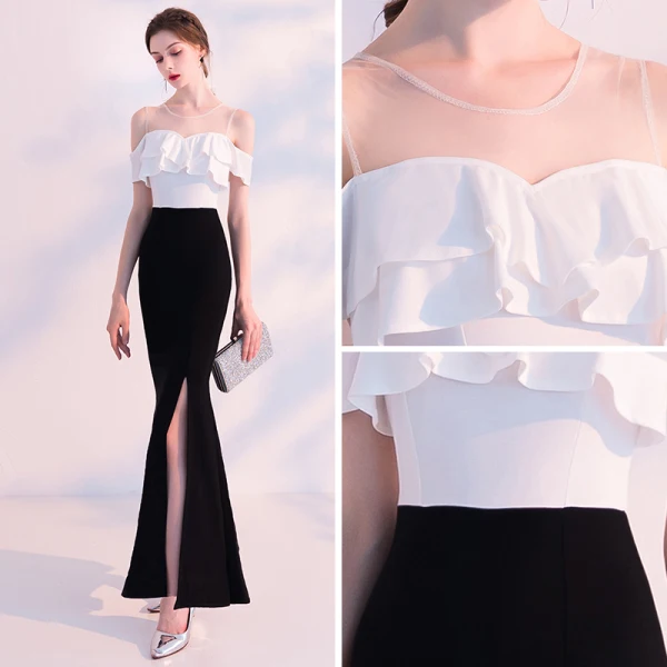 Moderne / Mode Noire Ivoire Transparentes Robe De Soirée 2018 Trompette / Sirène Encolure Dégagée Sans Manches Fendue devant Longueur Cheville Dos Nu Robe De Ceremonie