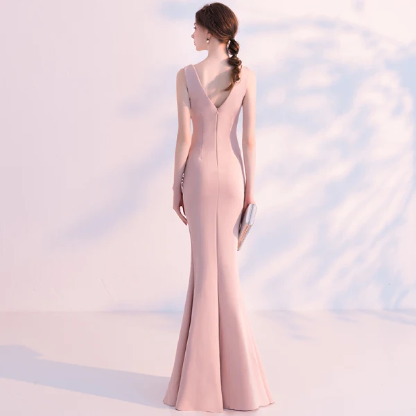 Sexy Pearl Pink Evening Dresses 2018 Trumpet / Mermaid V-Neck Sleeveless Rhinestone Split Front Floor-Length / Long Backless Formal Dresses