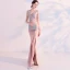 Sexy Pearl Pink Evening Dresses  2018 Trumpet / Mermaid V-Neck Sleeveless Rhinestone Split Front Floor-Length / Long Backless Formal Dresses
