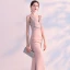 Sexy Pearl Pink Evening Dresses  2018 Trumpet / Mermaid V-Neck Sleeveless Rhinestone Split Front Floor-Length / Long Backless Formal Dresses