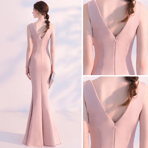 Sexy Pearl Pink Evening Dresses 2018 Trumpet / Mermaid V-Neck Sleeveless Rhinestone Split Front Floor-Length / Long Backless Formal Dresses