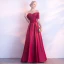 Modest / Simple Burgundy Evening Dresses  2017 A-Line / Princess Off-The-Shoulder Short Sleeve Appliques Lace Pearl Floor-Length / Long Backless Formal Dresses